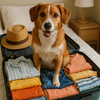 Dog on a UK beach holiday with owner